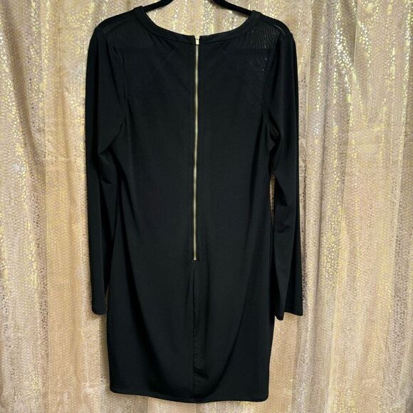 Express Black Mesh V Neck Long Sleeve Stretchy Mini Dress Large - Picture 2 of 6